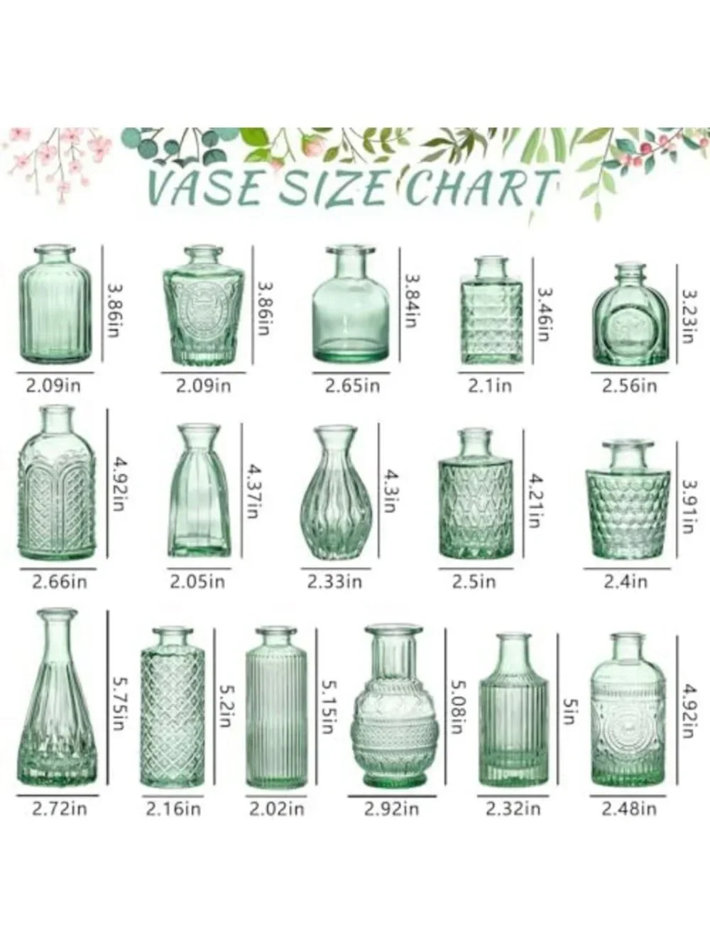 16pcs Green Glass Bud Vases Set for Centerpieces, Small Flower Decor, Home